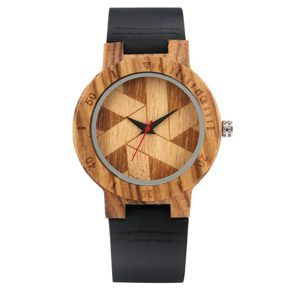 Relógio de Madeira Feito em Bambu Artesanal e a Pulseira Preta - Black Bamboo