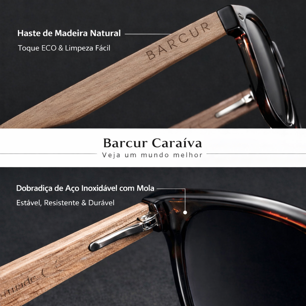 Óculos de Bambu Artesanal Armação Tartaruga - Barcur Caraíva
