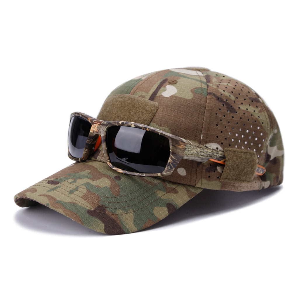 boné camuflado porta óculos de pesca