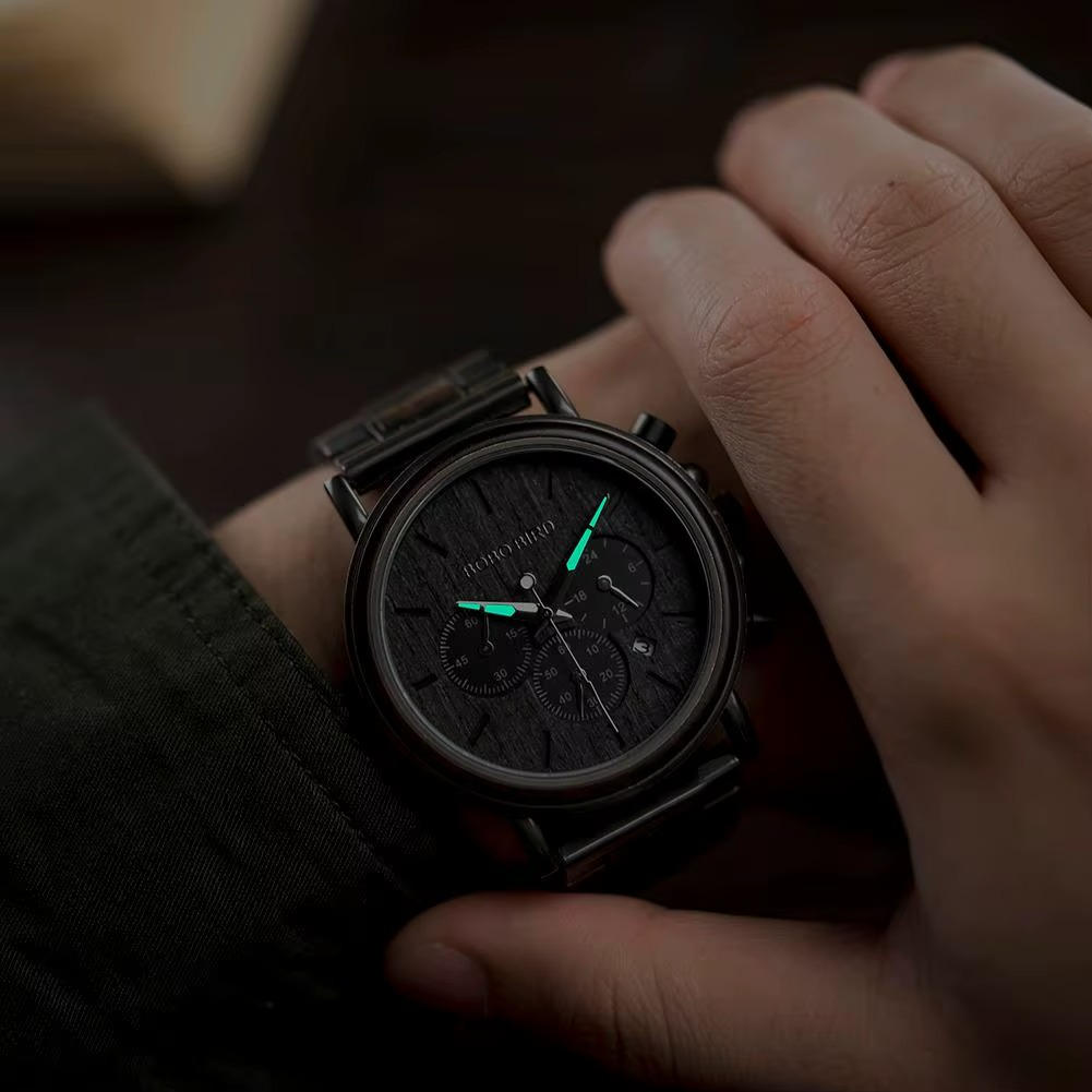 Relógio Masculino de Madeira Preto All Black em Bambu
