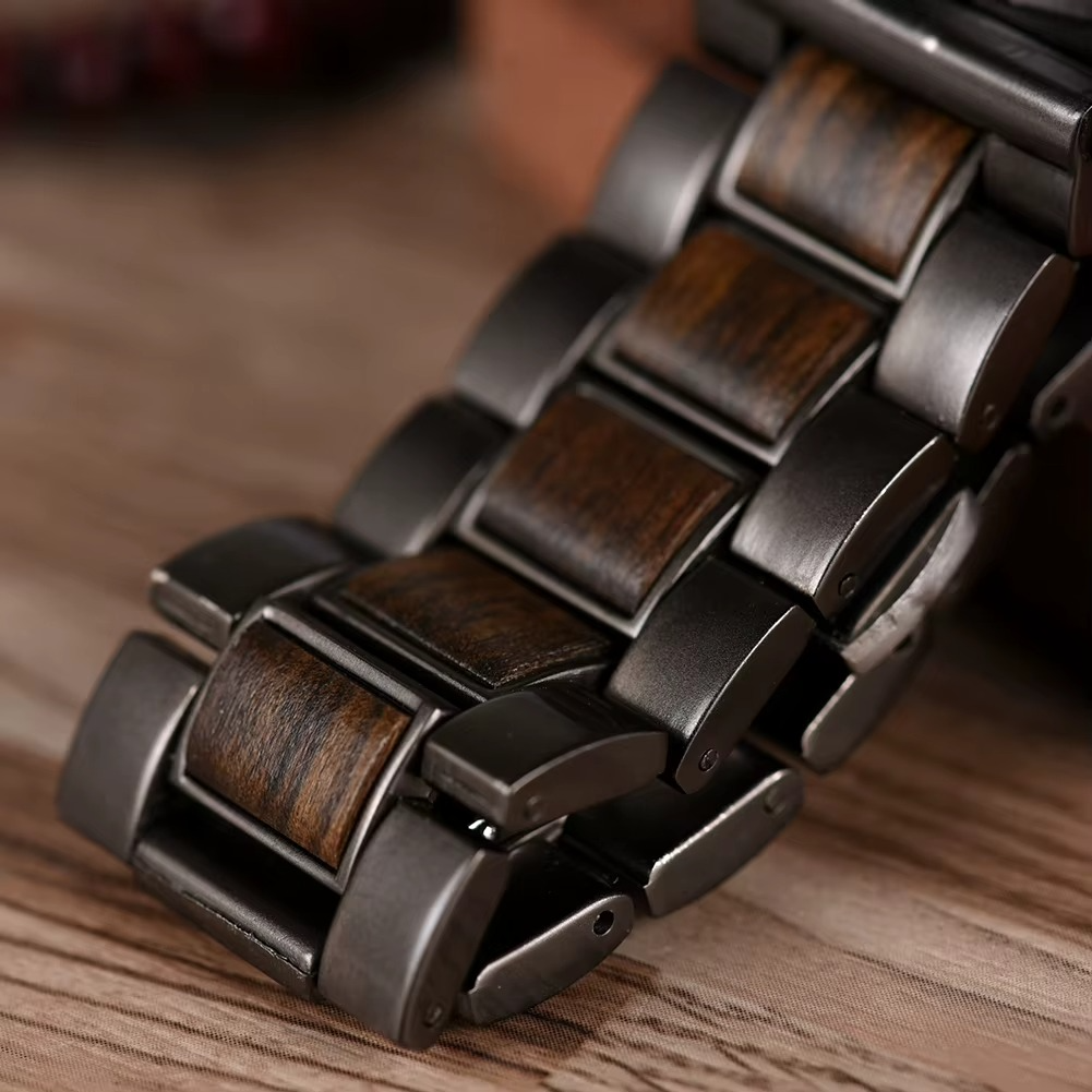 Relógio de Madeira Masculino Preto Artesanal All Black Bamboo
