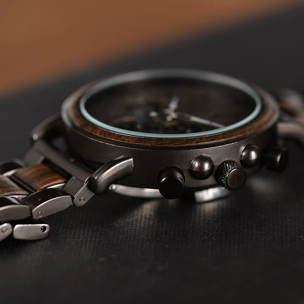 Relogio de Madeira Preto Masculino Estilo All Black Bamboo