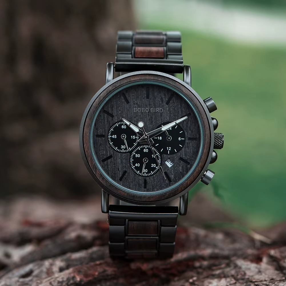 Relógio de Bambu Preto Masculino Ecológico All Black