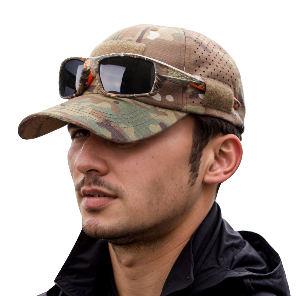 boné camuflado porta óculos de pesca