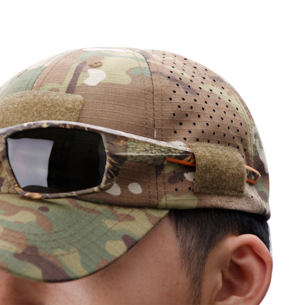 boné camuflado porta óculos de pesca