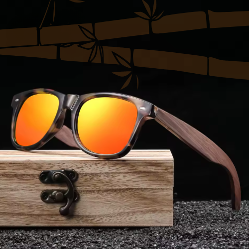 Óculos de Bambu com Armação Rajada Tartaruga -  Ilha Bela Bamboo