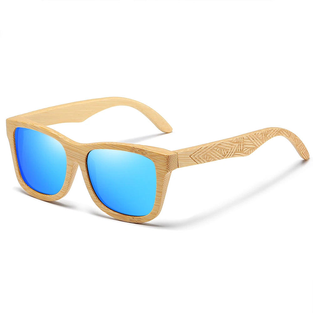 oculos de madeira claro lente azul