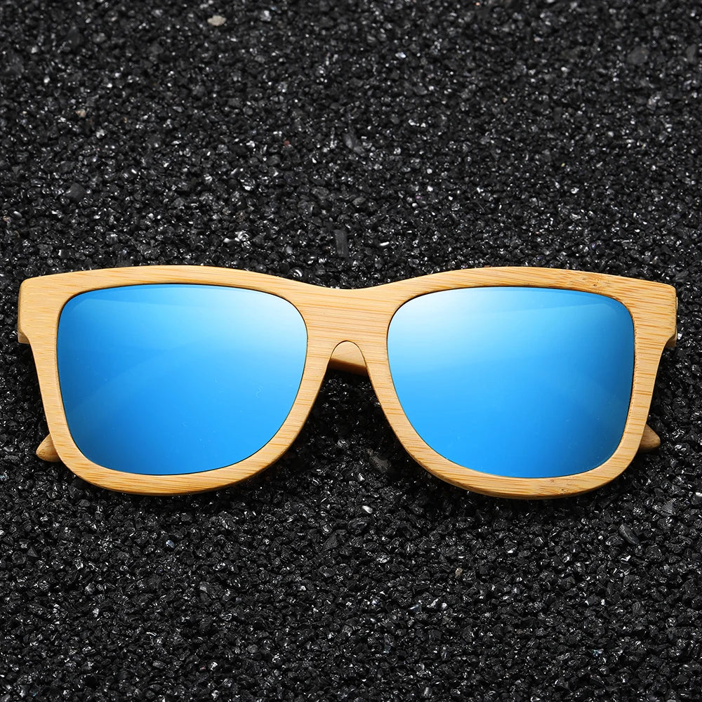 oculos de madeira claro lente azul
