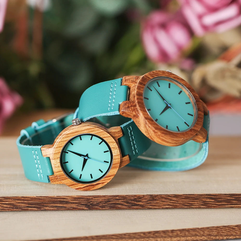 relógio madeira feminino azul