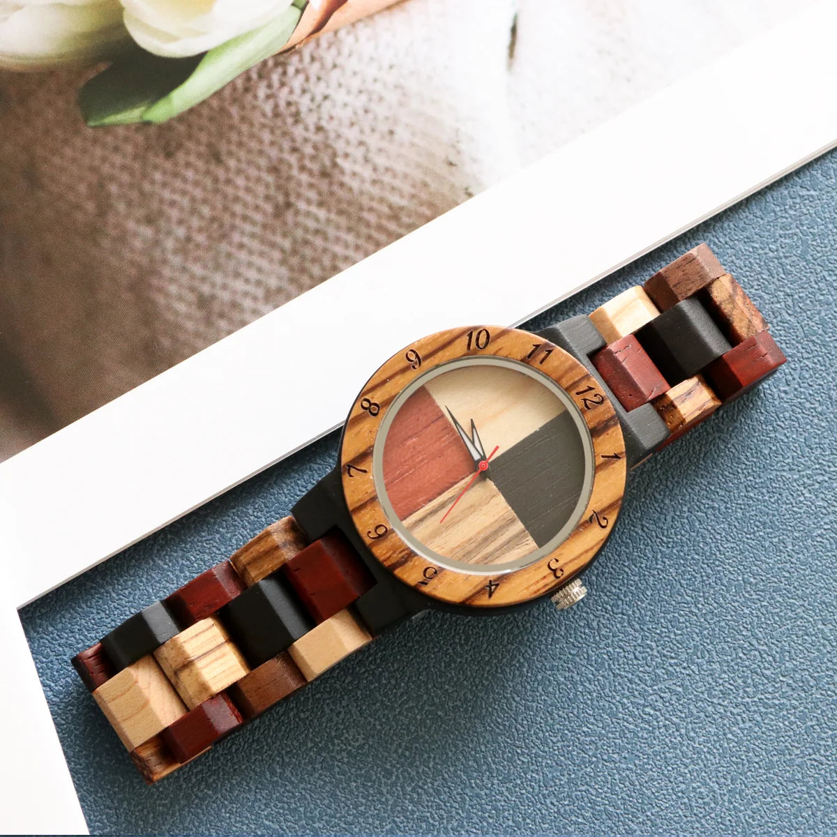 relogio feminino bambu mosaico